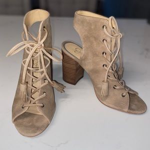 Jessica Simpson Tan Suede Lace-Up Bootie Sandals (**Barely Worn**)